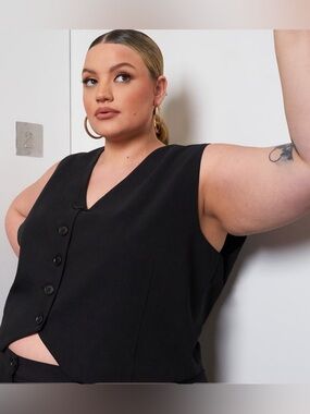 ASH MYSTERY -NWT Classic Black Button-Front Vest w/GOLD BUTTONS